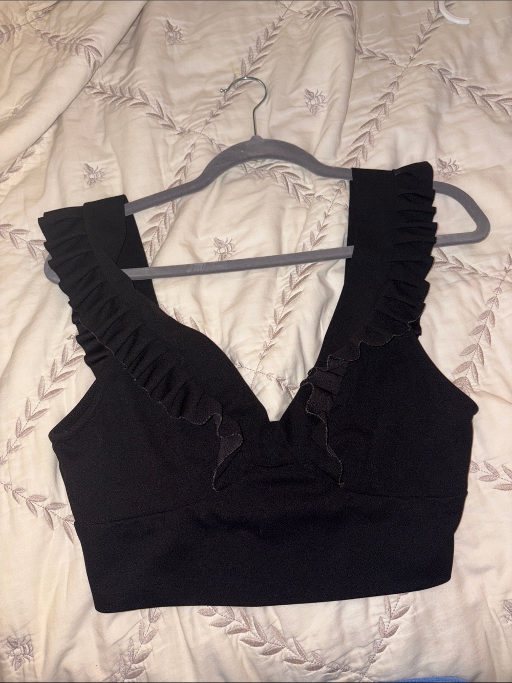 SHEIN Black Ruffle V-Neck Crop Top